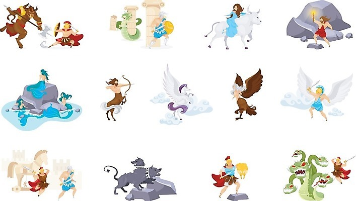 EPS 해외이미지 전신 여자 남자 일러스트 여러명 성인 뱀 칼 버팔로 싸움 전쟁 방패 케냐 영웅 그리스로마신화 인어 로마기둥 메두사 몬스터 양털 트로이목마 페가수스 검투사 성인만 하르피이아 해외일러스트 직업 다수 파충류 모션 아프리카 사람 소 신화 파일형식 벡터 이미지허브