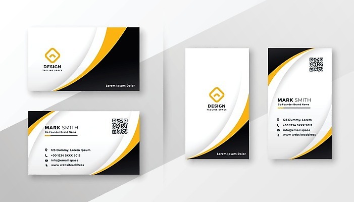 EPS 해외이미지 템플릿 곡선 비즈니스 명함 명함템플릿 사람없음 세트 노란색 검은색 QR코드 브랜딩 선 컬러 파일형식 벡터 이미지허브