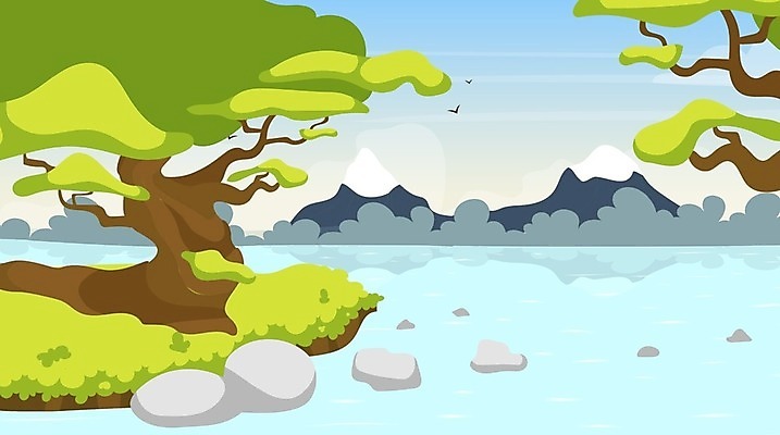 EPS 해외이미지 나무 일러스트 나뭇잎 산 풍경 사람없음 바위 나뭇가지 해외일러스트 식물 잎 돌_바위 파일형식 벡터 이미지허브