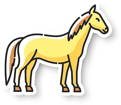 EPS 해외이미지 한마리 스티커 일러스트 사람없음 노란색 말_동물 해외일러스트 1 컬러 포유류 파일형식 벡터 이미지허브