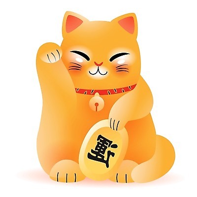 EPS 해외이미지 일러스트 들기 사람없음 손들기 귀여움 동전 주황색 행운 고양이캐릭터 해외일러스트 컬러 동물캐릭터 컨셉 돈 모션 고양이 파일형식 벡터 이미지허브