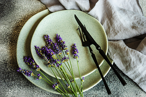 포토 JPG 해외이미지 접시 꽃 포크 실내 사람없음 나이프 라벤더 해외포토 식물 식기 내부 칼 허브 파일형식 이미지허브