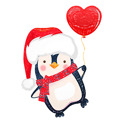 JPG 해외이미지 일러스트 산타모자 사람없음 목도리 펭귄 하트풍선 해외일러스트 모자_잡화 잡화 크리스마스 조류 하트 풍선 파일형식 이미지허브