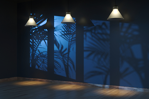 포토 JPG 해외이미지 잎 조명 그림자 사람없음 내부 파란색 빛 인테리어 3D 어둠 공간 해외포토 식물 디자인 컬러 디지털합성 파일형식 이미지허브