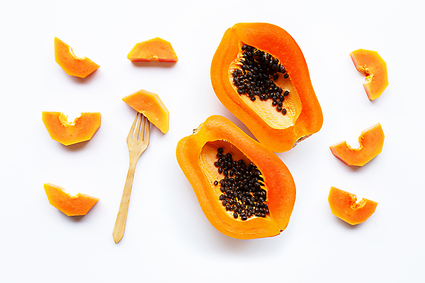 포토 JPG 해외이미지 단면 실내 씨앗 사람없음 열대과일 흰배경 과일조각 나무포크 파파야 해외포토 식물 조각 백그라운드 포크 과일 내부 흰색 파일형식 이미지허브