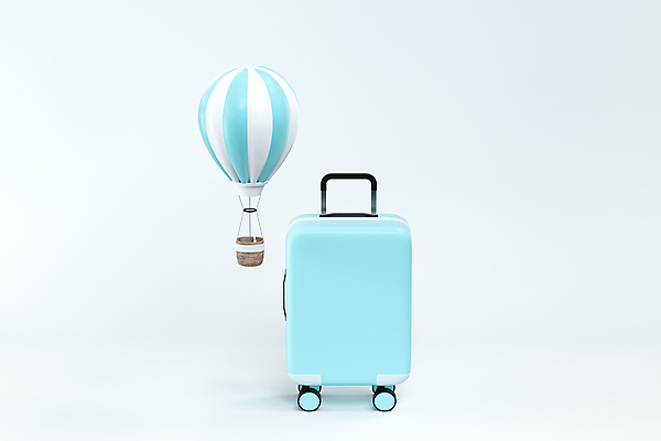 포토 JPG 해외이미지 여행 하늘색 사람없음 3D 캐리어 열기구 오브젝트 해외포토 항공교통 파란색 여행가방 디지털합성 파일형식 이미지허브