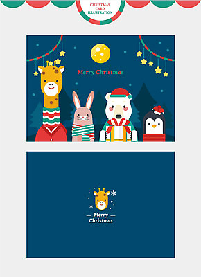 모자 별 크리스마스 겨울 여러마리 일러스트 크리스마스카드 선물 사람없음 파란색 선물상자 목도리 보름달 달 토끼 야간 기린 펭귄 북극곰 가랜드 국내일러스트 AI파일 자연요소 잡화 계절 기념일 컬러 다수 곰 포유류 조류 카드_감사 반려동물 상자 파티용품 파일형식 벡터