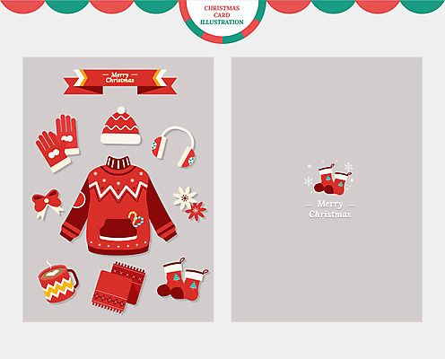 리본 장갑 크리스마스 겨울 일러스트 양말 크리스마스카드 털모자 사람없음 빨간색 목도리 스웨터 귀마개 코코아 국내일러스트 AI파일 모자_잡화 잡화 계절 기념일 음료 컬러 상의 카드_감사 파일형식 벡터