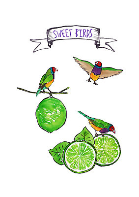 PSD 과일 일러스트 조류 붓터치 나뭇잎 수채화 사람없음 나뭇가지 비행 앵무새 라임 국내일러스트 나무 동물 잎 파일형식