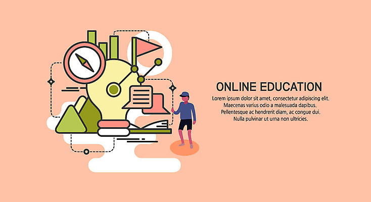 전신 교육 남자 어린이 말풍선 일러스트 전구 한명 사람 책 주황색 깃발 플랫 나침반 온라인 온라인강의 온라인강좌 소년한명만 랜선라이프 국내일러스트 AI파일 1 라이프스타일 컬러 강의 남자한명만 소년만 파일형식 벡터 언택트