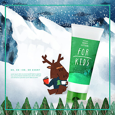 PSD 나무 편집이미지 한마리 겨울 사슴 산 따뜻함 사람없음 초록색 독서 뷰티 화장품 눈 즐거움 유기농 로션 어린이용 눈내림 목업 이미지편집 자연요소 식물 1 웰빙 계절 감정 컬러 포유류 날씨 눈_날씨 파일형식