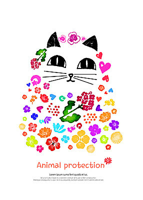 PSD 동물 한마리 꽃 일러스트 수채화 따뜻함 사람없음 컬러풀 귀여움 고양이 보호 감성 동물보호 국내일러스트 식물 1 컬러 컨셉 포유류 반려동물 사회이슈 파일형식