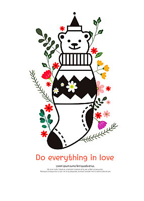 PSD 나무 한마리 꽃 일러스트 산타모자 곰 나뭇잎 수채화 양말 따뜻함 사랑 사람없음 컬러풀 귀여움 감성 국내일러스트 식물 동물 모자_잡화 1 감정 컬러 컨셉 잎 크리스마스 포유류 파일형식