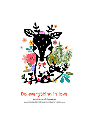 PSD 한마리 꽃 리본 일러스트 사슴 나뭇잎 따뜻함 사랑 사람없음 컬러풀 귀여움 감성 국내일러스트 식물 1 감정 컬러 컨셉 잎 포유류 파일형식