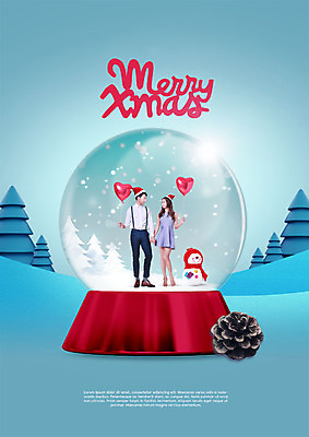 전신 PSD 나무 편집이미지 커플 여자 남자 행복 포스터 크리스마스 겨울 눈사람 서기 사람 20대 성인 두명 앞모습 빨간색 파란색 마주보기 손잡기 한국인 솔방울 하트풍선 스노글로브 연말 이미지편집 식물 계절 기념일 감정 뷰포인트 컬러 관계 모션 동양인 청년 장식 하트 풍선 파일형식