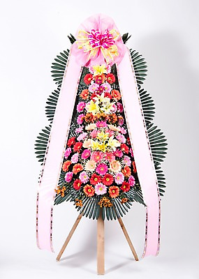 포토 JPG 스튜디오촬영 꽃 리본 프레임 실내 사람없음 컬러풀 기쁨 축하 오브젝트 흰배경 감사 축하화환 국내포토 식물 감정 컬러 백그라운드 컨셉 내부 화환 흰색 파일형식