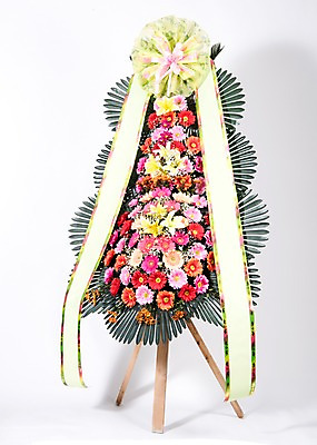 포토 JPG 스튜디오촬영 꽃 리본 프레임 실내 사람없음 컬러풀 기쁨 축하 오브젝트 흰배경 감사 축하화환 국내포토 식물 감정 컬러 백그라운드 컨셉 내부 화환 흰색 파일형식