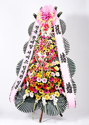 포토 JPG 스튜디오촬영 꽃 리본 결혼 실내 사람없음 컬러풀 기쁨 축하 오브젝트 흰배경 감사 축하화환 국내포토 식물 감정 컬러 백그라운드 컨셉 이벤트 내부 화환 흰색 파일형식