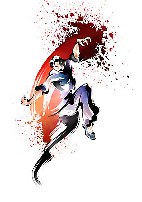 전신 PSD 남자 일러스트 캘리그라피 모션 붓터치 한명 사람 성인 빨간색 점프 무도 번짐 무술인 성인남자한명만 국내일러스트 1 스포츠 컬러 남자한명만 성인남자만 파일형식 효과