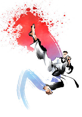 전신 PSD 남자 일러스트 캘리그라피 모션 붓터치 도복 한명 사람 성인 빨간색 파란색 무도 킥 번짐 무술인 성인남자한명만 국내일러스트 1 옷 스포츠 컬러 남자한명만 성인남자만 파일형식 효과