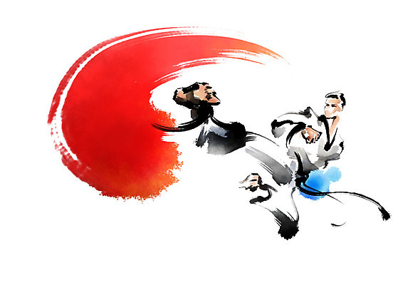 전신 PSD 남자 일러스트 캘리그라피 모션 붓터치 한명 사람 성인 빨간색 무도 킥 번짐 무술인 성인남자한명만 국내일러스트 1 스포츠 컬러 남자한명만 성인남자만 파일형식 효과