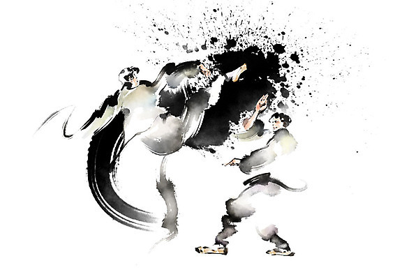 PSD 남자 일러스트 캘리그라피 모션 붓터치 사람 성인 두명 경쟁 무도 킥 번짐 맞대결 무술인 성인남자만 국내일러스트 스포츠 컨셉 남자만 성인만 파일형식 효과