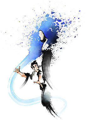 전신 PSD 남자 일러스트 캘리그라피 붓터치 한명 사람 성인 파란색 무도 킥 번짐 무술인 성인남자한명만 국내일러스트 1 스포츠 컬러 모션 남자한명만 성인남자만 파일형식 효과