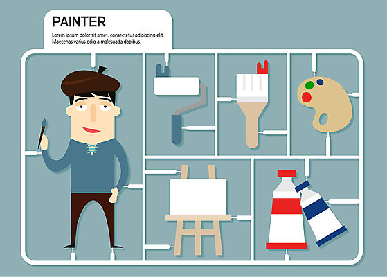 전신 직업 남자 일러스트 한명 사람 성인 물감 붓 팔레트 이젤 캔버스 화가 장래희망 도화지 성인남자한명만 국내일러스트 AI파일 1 종이 미술도구 남자한명만 성인남자만 파일형식 벡터