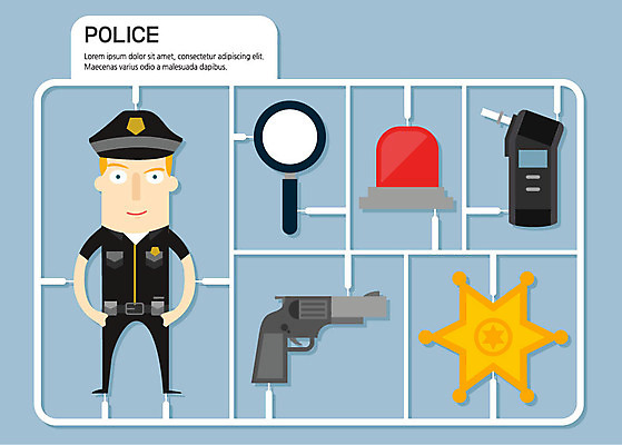 전신 직업 남자 일러스트 돋보기 한명 사람 성인 권총 경찰 장래희망 경찰복 경찰뱃지 비상등 사이렌 음주측정기 성인남자한명만 국내일러스트 AI파일 1 유니폼 총 배지 남자한명만 성인남자만 파일형식 벡터