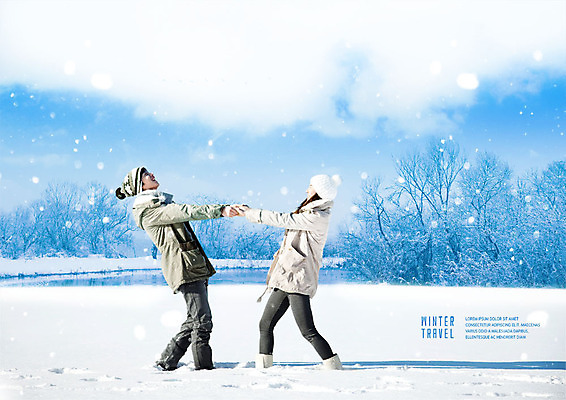 전신 PSD 나무 편집이미지 커플 여자 남자 여행 겨울 사람 20대 성인 두명 옆모습 파란색 설원 손잡기 낭만 한국인 추위 눈송이 겨울여행 겨울산 성인만 이미지편집 식물 계절 뷰포인트 컬러 컨셉 관계 모션 산 눈_날씨 동양인 청년 파일형식