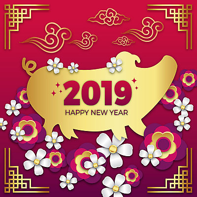 전통 꽃 실루엣 분홍색 백그라운드 일러스트 새해 사람없음 빨간색 반짝임 전통문양 축제 금색 화려 해피뉴이어 돼지모양 2019년 기해년 국내일러스트 AI파일 돼지의해 모양 식물 문양 컬러 컨셉 모션 촬영기법 새해인사 돼지띠 연도 파일형식 벡터