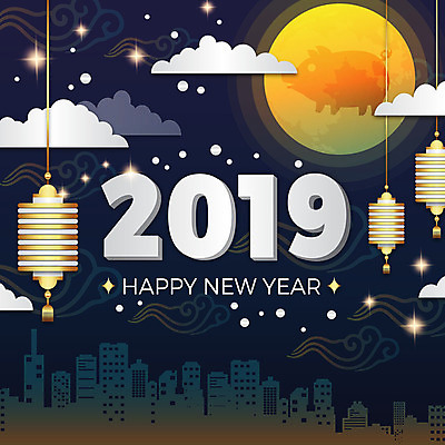 구름 전통 백그라운드 일러스트 새해 그림자 빌딩 사람없음 빛 전통문양 축제 금색 달 도시 돼지 화려 남색 해피뉴이어 전통등 2019년 기해년 국내일러스트 AI파일 돼지의해 자연요소 문양 컬러 컨셉 포유류 조명 건물 새해인사 돼지띠 연도 파일형식 벡터