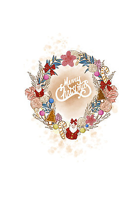 PSD 꽃 리본 크리스마스장식 크리스마스 일러스트 붓터치 수채화 사람없음 장식 산타클로스 갈색 크리스마스리스 국내일러스트 식물 기념일 컬러 화환 파일형식