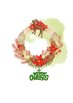 PSD 크리스마스 일러스트 붓터치 수채화 사람없음 장식 초록색 노란색 루돌프 솔방울 포인세티아 크리스마스리스 국내일러스트 기념일 꽃 컬러 사슴 화환 파일형식