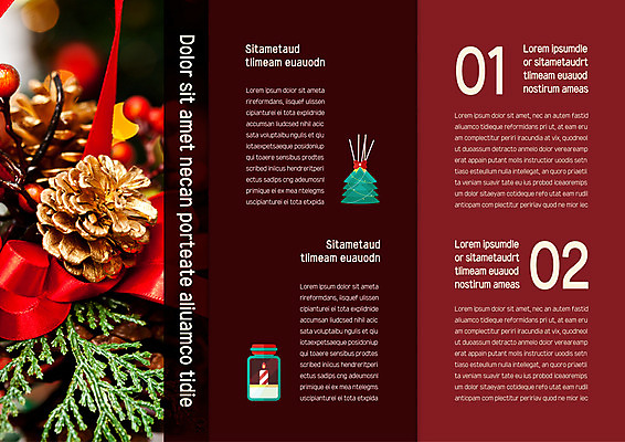 템플릿 표지디자인 북디자인 출판디자인 리본 내지 리플렛 크리스마스장식 크리스마스 북커버 초 3단접지 팜플렛 사람없음 장식 빨간색 크리스마스트리 솔방울 이미지템플릿 AI파일 기념일 컬러 파일형식 벡터