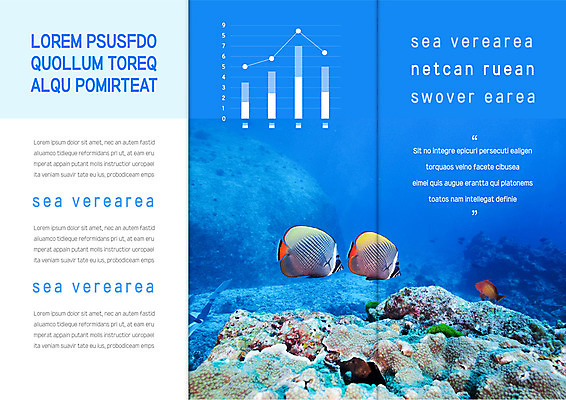 템플릿 표지디자인 북디자인 출판디자인 내지 리플렛 바다 북커버 여러마리 3단접지 그래프 어류 팜플렛 사람없음 파란색 바닷속 수영 바위 산호초 열대어 이미지템플릿 AI파일 컬러 다수 수중 수중동물 돌_바위 수상스포츠 수중식물 파일형식 벡터