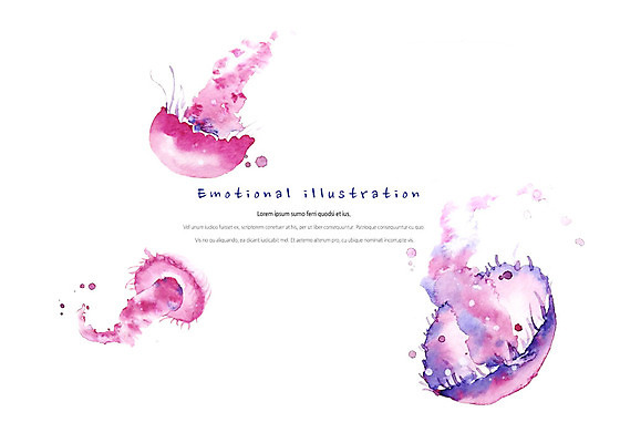 PSD 동물 분홍색 일러스트 붓터치 수채화 따뜻함 세마리 사람없음 귀여움 수영 번짐 감성 해파리 국내일러스트 컬러 컨셉 3 수상스포츠 자포동물 파일형식 효과