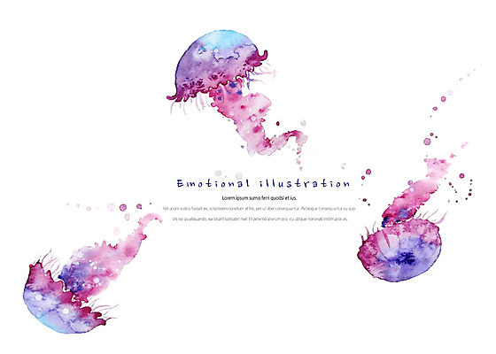 PSD 동물 분홍색 일러스트 붓터치 수채화 따뜻함 세마리 사람없음 귀여움 수영 번짐 감성 해파리 국내일러스트 컬러 컨셉 3 수상스포츠 자포동물 파일형식 효과