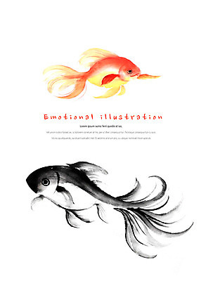 PSD 동물 두마리 일러스트 붓터치 수채화 따뜻함 어류 사람없음 귀여움 검은색 주황색 수영 금붕어 감성 국내일러스트 컬러 컨셉 2 수중동물 수상스포츠 파일형식