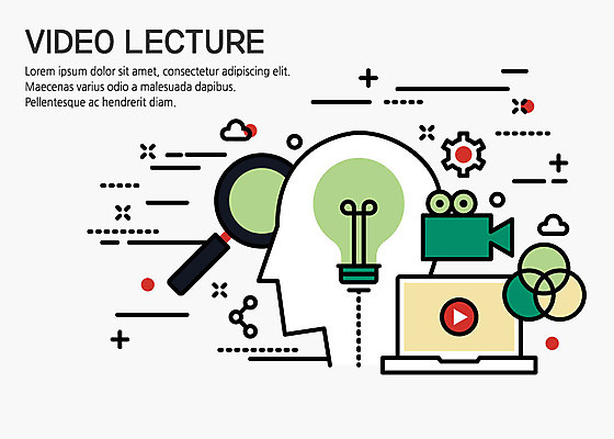일러스트 비즈니스 전구 돋보기 사람모양 사람없음 노트북 모니터 플랫 스마트 비디오 온라인강의 촬영장비 국내일러스트 AI파일 모양 컨셉 전자제품 컴퓨터 도구 강의 파일형식 벡터 언택트