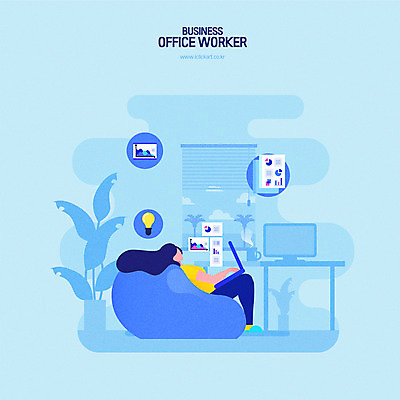 전신 여자 하늘색 일러스트 비즈니스 전구 그래프 한명 사람 앉기 성인 비즈니스라이프 노트북 컴퓨터 소파 기댐 업무 작업 직장인 비즈니스우먼 책상 휴양지 문서 성인여자한명만 디지털노마드 국내일러스트 AI파일 직업 1 라이프스타일 가구 의자 모션 정보기술 파란색 전자제품 장소 여자한명만 성인여자만 파일형식 벡터