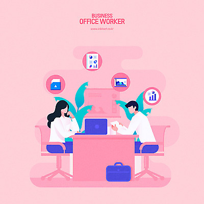 여자 남자 화분 분홍색 의자 서류가방 가방 일러스트 비즈니스 회의 그래프 사람 상반신 성인 두명 노트북 사무실 직장인 비즈니스맨 비즈니스우먼 책상 문서 얼굴없음 성인만 국내일러스트 AI파일 직업 잡화 컬러 가구 전자제품 파일형식 벡터
