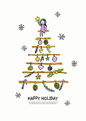 PSD 여자 행복 별 분홍색 크리스마스장식 크리스마스 일러스트 수채화 한명 장식 크리스마스트리 나뭇가지 눈송이 솔방울 오너먼트 국내일러스트 자연요소 나무 1 기념일 감정 컬러 눈_날씨 사람 파일형식