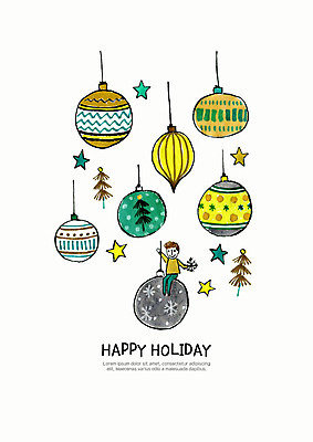 PSD 남자 행복 별 크리스마스 일러스트 수채화 한명 장식 크리스마스트리 노란색 장식볼 솔잎 오너먼트 국내일러스트 자연요소 1 기념일 감정 컬러 잎 크리스마스장식 사람 파일형식