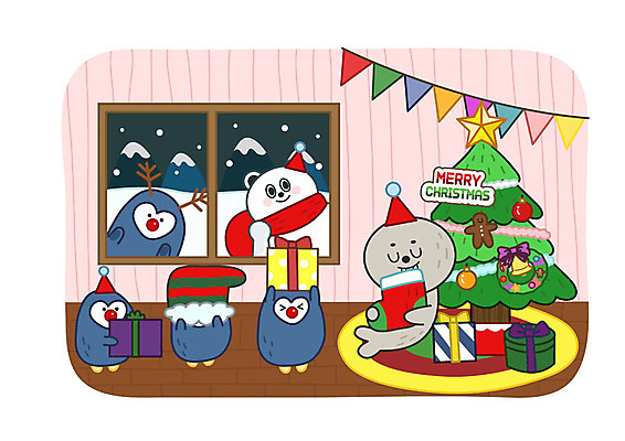 캐릭터 동물캐릭터 크리스마스 겨울 일러스트 창문 양말 따뜻함 선물 미소 들기 사람없음 선물상자 크리스마스트리 눈 물개 엿보기 보따리 펭귄 북극곰 가랜드 국내일러스트 일러캐릭터 AI파일 자연요소 동물 계절 기념일 곰 포유류 모션 조류 날씨 표정 상자 바다동물 파티용품 파일형식 벡터