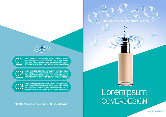 템플릿 표지디자인 북디자인 출판디자인 표지 리플렛 북커버 팜플렛 사람없음 파란색 화장 뷰티 화장품 물방울 파운데이션 이미지템플릿 AI파일 컬러 파일형식 벡터
