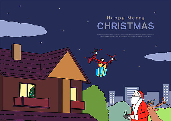 PSD 응시 노년 남자 크리스마스 일러스트 주택 선물 한명 사람 빌딩 상반신 선물상자 산타클로스 마을 루돌프 배송 전달 이층집 드론 신중 조종장치 노인남자한명만 모빌리티 국내일러스트 1 시선 기념일 교통수단 컨셉 사슴 성인 건물 상자 장비 남자한명만 노인남자만 파일형식