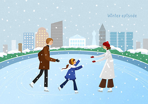 전신 PSD 여자 남자 행복 어린이 겨울 일러스트 가족 겨울스포츠 사람 빌딩 성인 세명 스케이트 눈 즐거움 광장 스케이트장 국내일러스트 자연요소 계절 감정 스포츠용품 스포츠 스포츠시설 관계 날씨 건물 파일형식