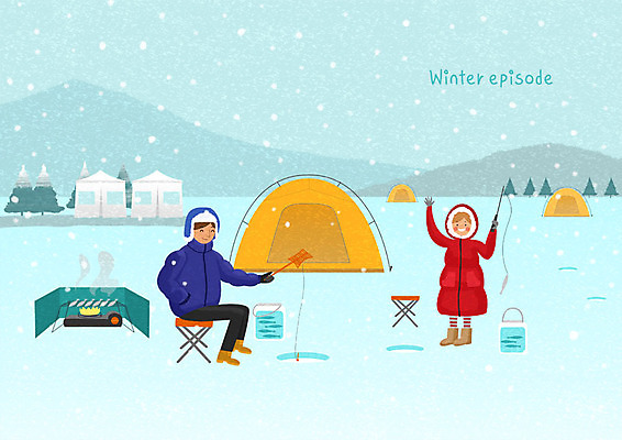 PSD 여자 남자 딸 행복 어린이 겨울 일러스트 가족 낚시 휴가 텐트 사람 성인 두명 파란색 강 전시 눈 아빠 버너 즐거움 힐링 얼음낚시 빙어 빙어낚시 빙어축제 겨울캠프 국내일러스트 자연요소 계절 감정 컬러 관계 레저 날씨 캠핑도구 축제 캠핑 민물고기 파일형식