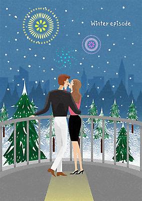 전신 PSD 나무 커플 여자 남자 겨울 일러스트 안기 새해 키스 불꽃놀이 사랑 사람 빌딩 성인 두명 파란색 로맨틱 눈 애정표현 야외테라스 연말 국내일러스트 자연요소 식물 계절 감정 컬러 컨셉 관계 모션 놀이 날씨 건물 발코니 표현 파일형식